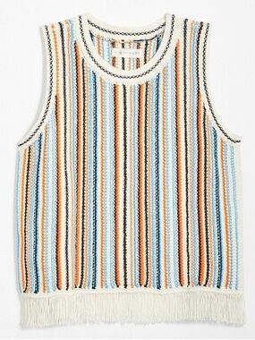 LOFT Lou & Grey - Striped Fringe Knit Tank Top - 100% Cotton - NWOT